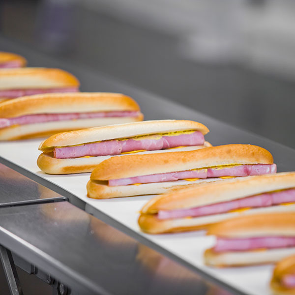 facilities sandwiches on conveyor belt belt